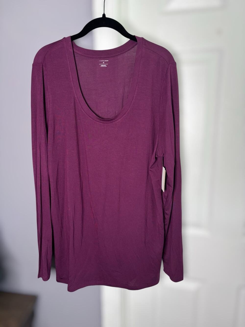 14th & Union Burgundy Scoop Neck Long Sleeve Tee 2X